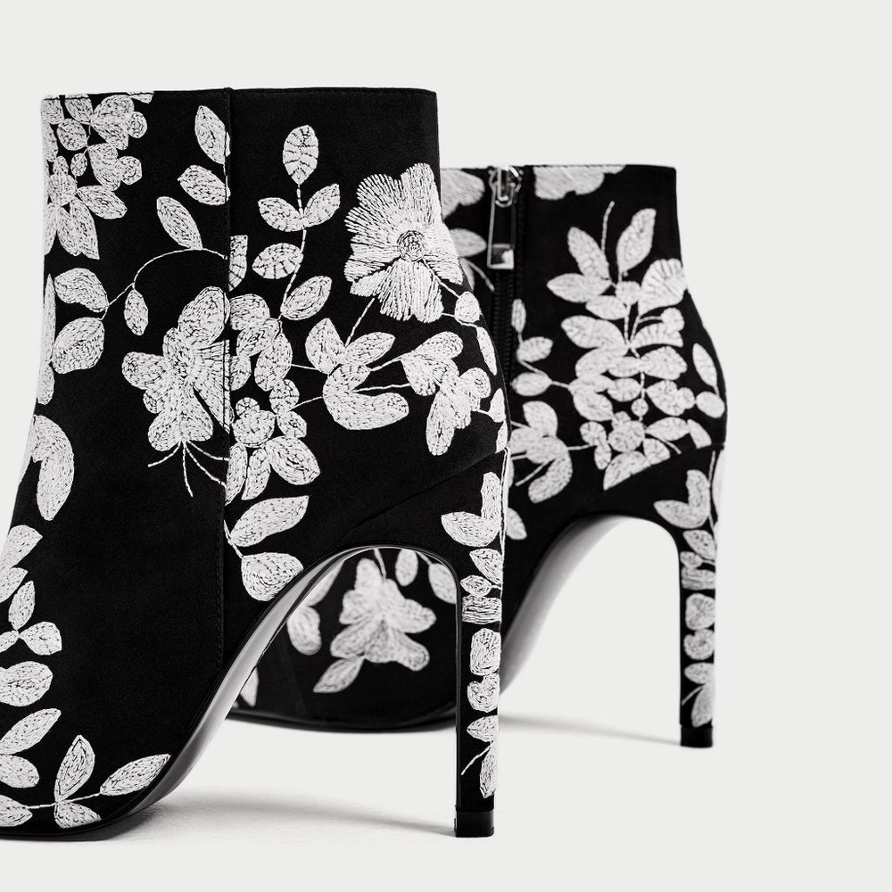 Zara Embroidered High Heel Ankle Boots - Picture 6 of 10